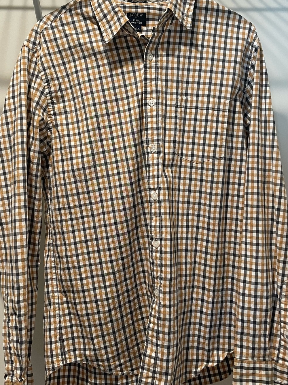 J.Crew Men’s Cotton Plaid Button-Down Shirt in Brown/White EUC L untuck